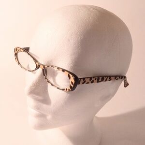 Betsey Johnson Animal Print Slight Cat Eye BJR101 Cream Oval Eyeglasses Frame